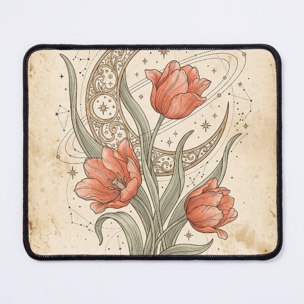 Item preview, Celestial Coral Tulip and Moon - Vintage Botanical Symbol Notebook designed and sold by MissoStudio.