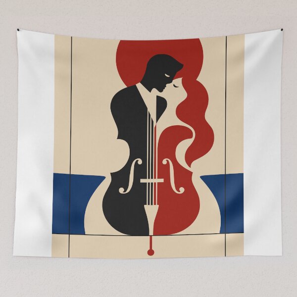 Item preview, Romantic Cello Art Print, Couple in Love Art, Cello Music Print, Mid Century Modern Print, Music Lover Wedding Anniversary Gift designed and sold by Studio pod Burom.