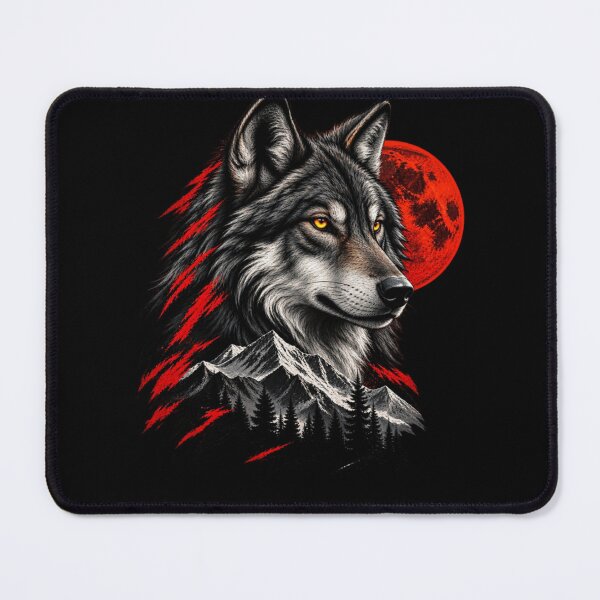 Item preview, Wolf Red Moon Mountain Wilderness – Dark Nature Wolf Art designed and sold by Smart Bazaar .