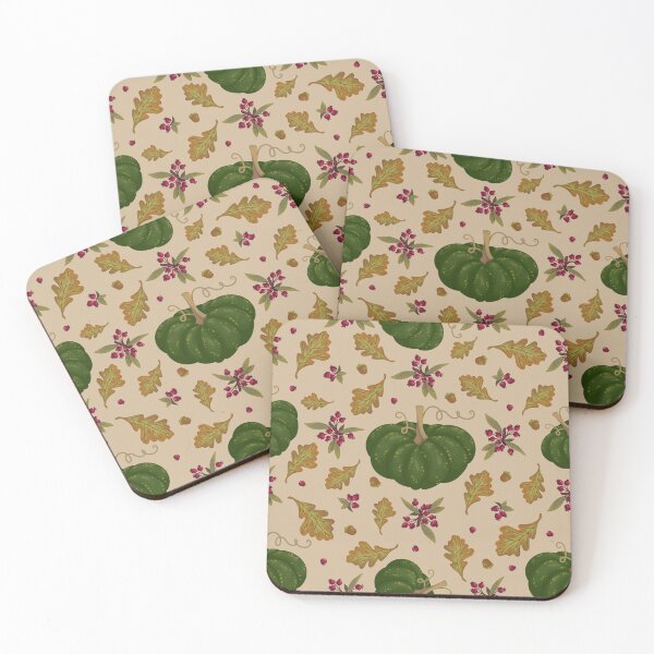 Item preview, Vintage Green Heirloom Pumpkin Oak Leaf Berry Beige Pattern designed and sold by FestivityFinds.