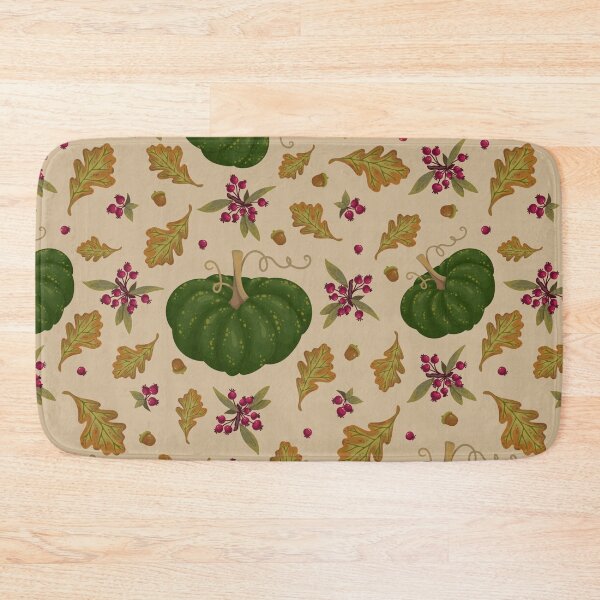Item preview, Vintage Green Heirloom Pumpkin Oak Leaf Berry Beige Pattern designed and sold by FestivityFinds.