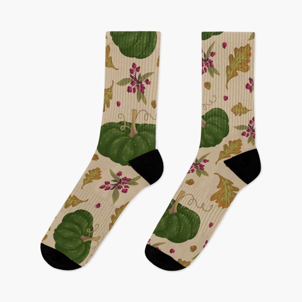 Item preview, Vintage Green Heirloom Pumpkin Oak Leaf Berry Beige Pattern designed and sold by FestivityFinds.