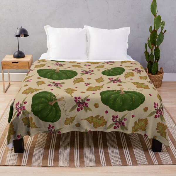 Item preview, Vintage Green Heirloom Pumpkin Oak Leaf Berry Beige Pattern designed and sold by FestivityFinds.