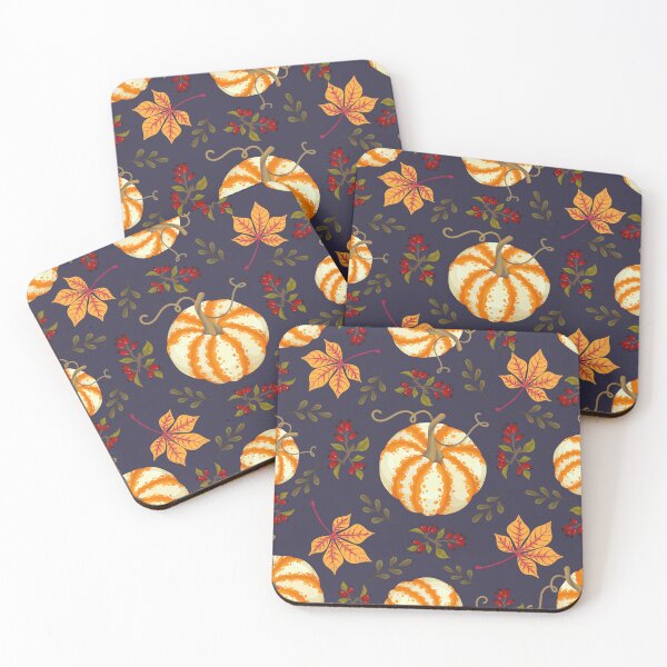 Item preview, Dark Navy Striped Pumpkin Chestnut Leaf Autumn Harvest Pattern designed and sold by FestivityFinds.