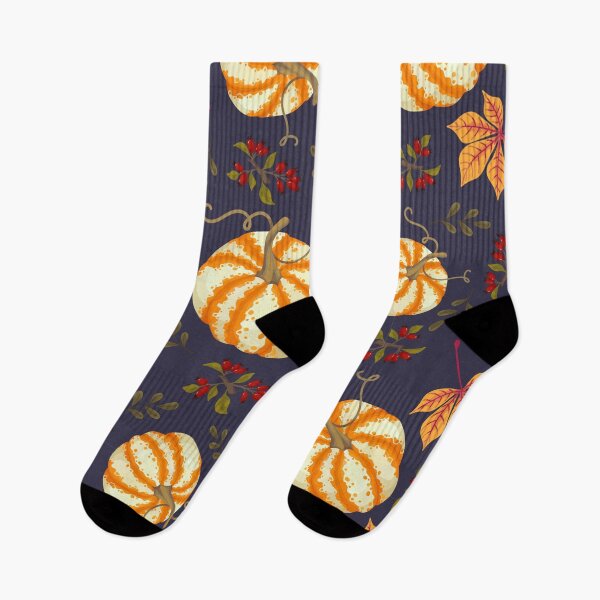 Item preview, Dark Navy Striped Pumpkin Chestnut Leaf Autumn Harvest Pattern designed and sold by FestivityFinds.
