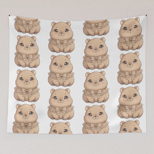 Item preview, Cute Capybara with beige lace bow tie designed and sold by priyankajustine.