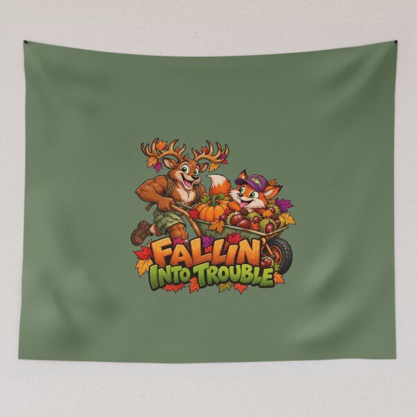 Item preview, Fallin’ Into Trouble – Funny Deer & Fox Autumn Adventure designed and sold by Aimetoi.