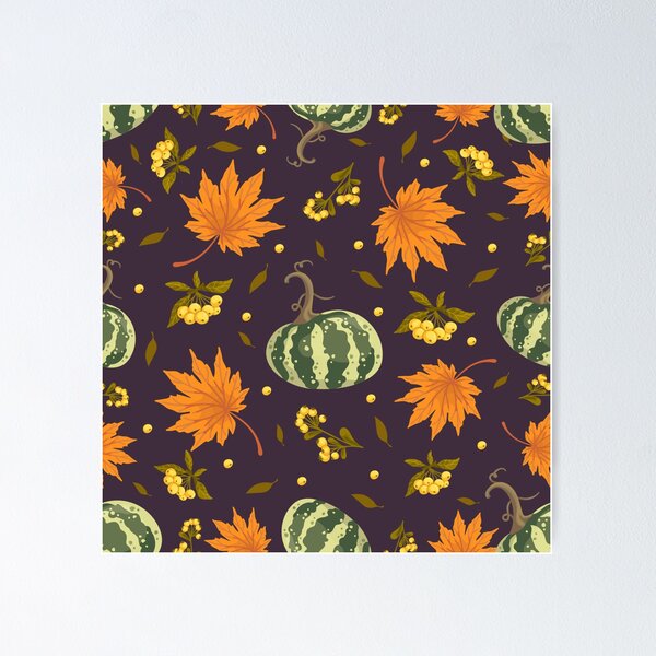 Item preview, Dark Purple Green Striped Pumpkin Maple Leaf Autumn Harvest Pattern designed and sold by FestivityFinds.