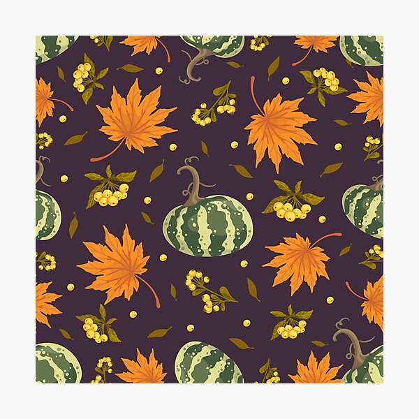 Item preview, Dark Purple Green Striped Pumpkin Maple Leaf Autumn Harvest Pattern designed and sold by FestivityFinds.