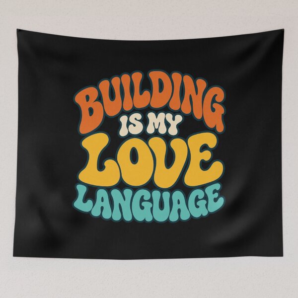 Item preview, Building Is My Love Language Retro Orange Yellow Teal Bubble Text designed and sold by dianadouri.
