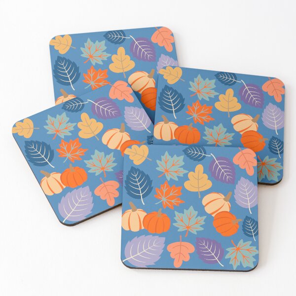 Item preview, Retro Autumn Leaves and Pumpkins – Blue Orange Purple Fall Pattern designed and sold by BigfeetLittlepaws.