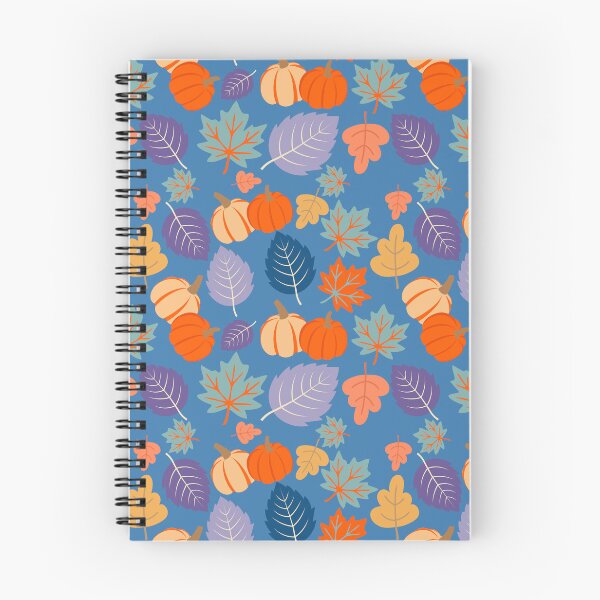 Item preview, Retro Autumn Leaves and Pumpkins – Blue Orange Purple Fall Pattern designed and sold by BigfeetLittlepaws.