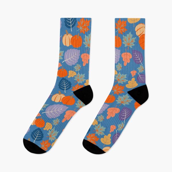 Item preview, Retro Autumn Leaves and Pumpkins – Blue Orange Purple Fall Pattern designed and sold by BigfeetLittlepaws.