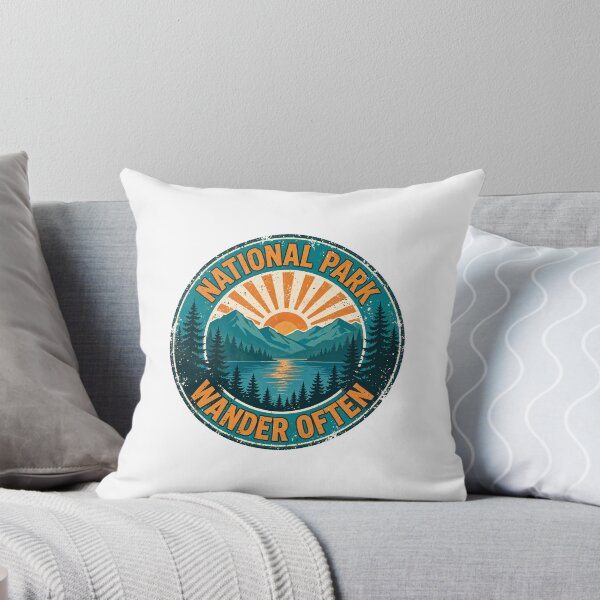 Item preview, Wander Often — Retro National Park Sunset Badge designed and sold by Dudas Garage & Outdoors.