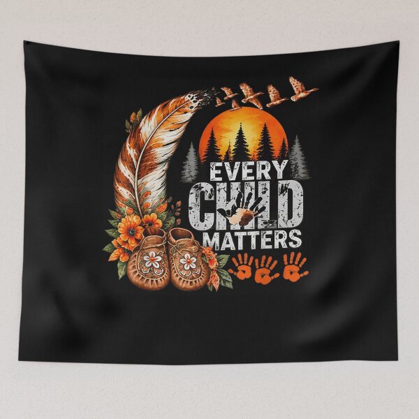 Item preview, Every Child Matters Feather Moccasins Sunset Trees Orange Handprints designed and sold by dianadouri.