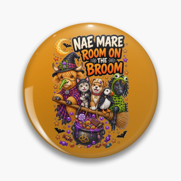 Item preview, Nae Mare Room on the Broom – Funny Scottish Halloween Highland Cow designed and sold by SMalcolmDesigns.