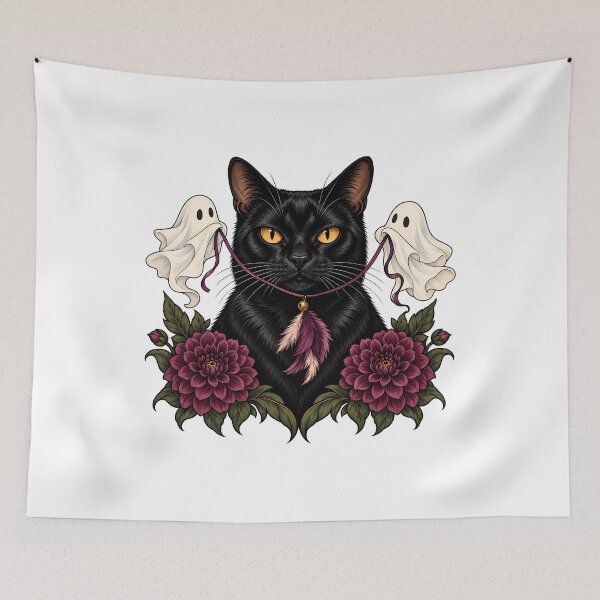 Item preview, Spooky Black Cat Ghosts Halloween  designed and sold by Old's Cool Cat Studio.