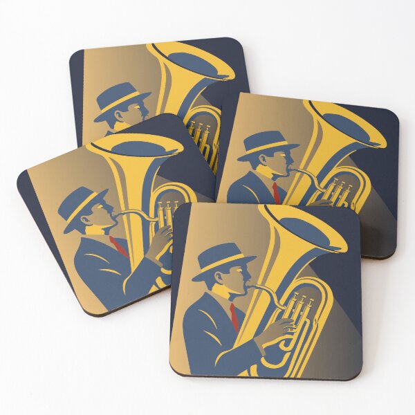 Item preview, Midnight Tuba Player | Bauhaus Jazz Art | Brass Musician Decor | Navy & Gold Mid Century Music Print designed and sold by Studio pod Burom.