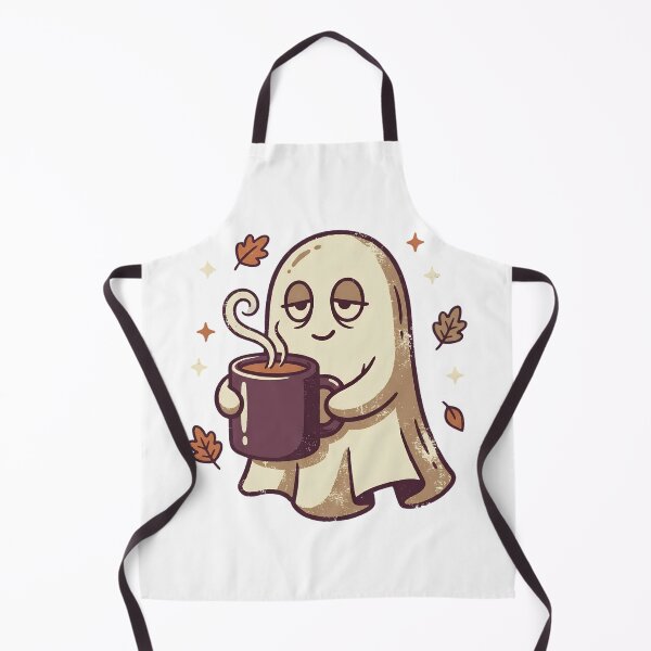 Item preview, Cute Tired Ghost Drinking Coffee Autumn Leaves Sparkles Design designed and sold by abdelski.