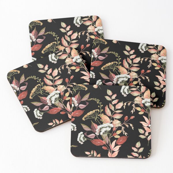 Item preview, Dark Botanical Watercolor Autumn Wildflower Yarrow Rosehip Pattern designed and sold by FestivityFinds.
