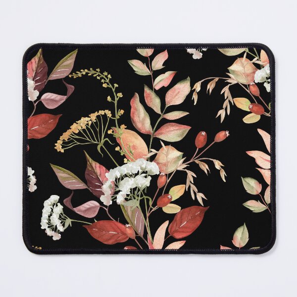 Item preview, Dark Botanical Watercolor Autumn Wildflower Yarrow Rosehip Pattern designed and sold by FestivityFinds.