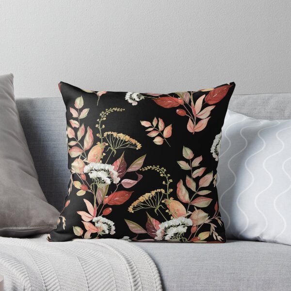 Item preview, Dark Botanical Watercolor Autumn Wildflower Yarrow Rosehip Pattern designed and sold by FestivityFinds.