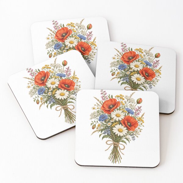 Item preview, Vintage Wildflower Bouquet with Red Poppies & Daisies, Rustic Botanical Floral Design designed and sold by DreamPixelPrint.