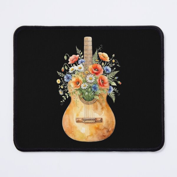 Item preview, Vintage Acoustic Guitar Wildflowers Floral Watercolor Art designed and sold by bvdesignart.
