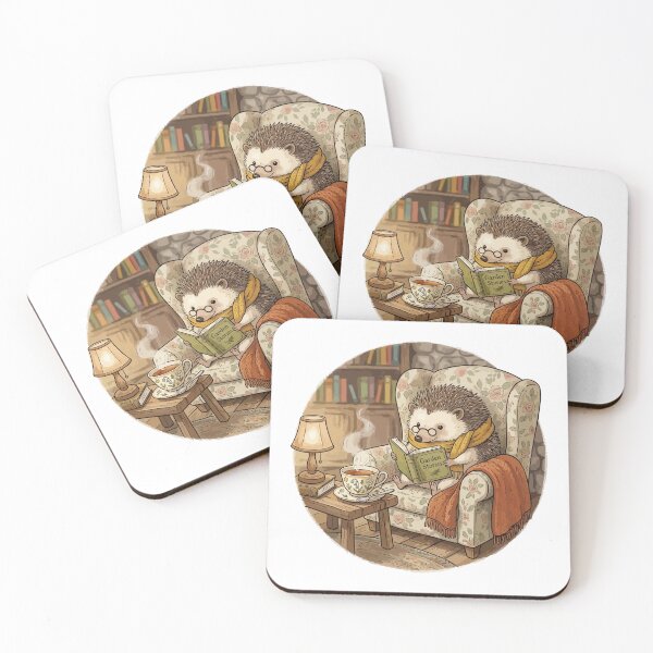 Item preview, Cottagecore Hedgehog Reading Book and Tea Cozy Art designed and sold by Arc2020.