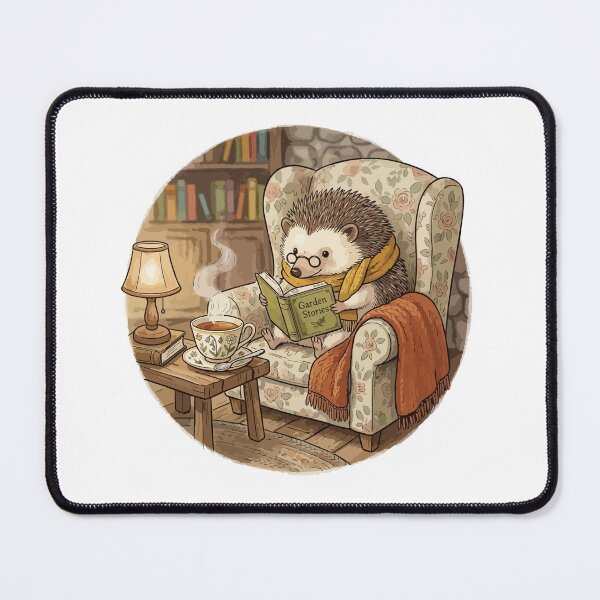 Item preview, Cottagecore Hedgehog Reading Book and Tea Cozy Art designed and sold by Arc2020.
