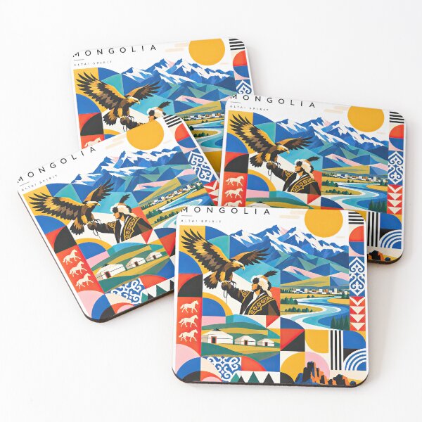 Item preview, Colorful Mongolian travel poster featuring an eagle hunter, designed and sold by ckybe.