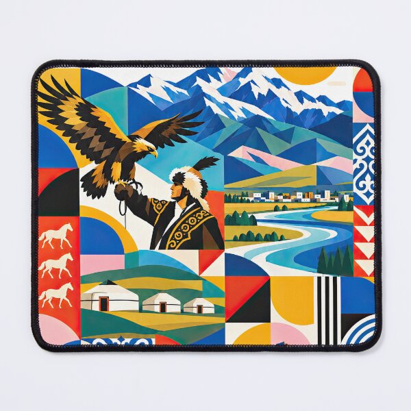 Item preview, Colorful Mongolian travel poster featuring an eagle hunter, designed and sold by ckybe.