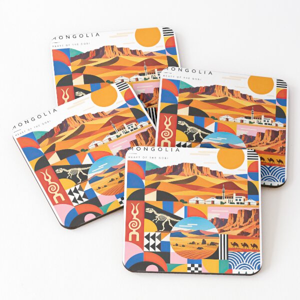 Item preview, Colorful geometric travel poster featuring Mongolia's desert lan designed and sold by ckybe.
