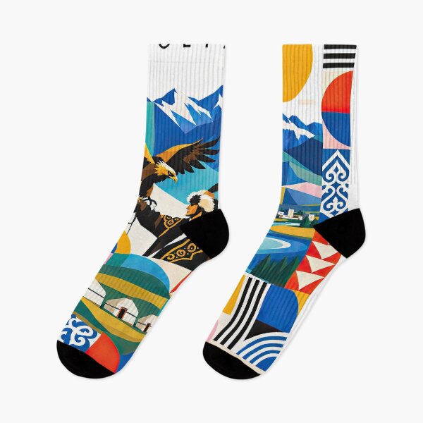 Item preview, Colorful Mongolian travel poster featuring an eagle hunter, designed and sold by ckybe.
