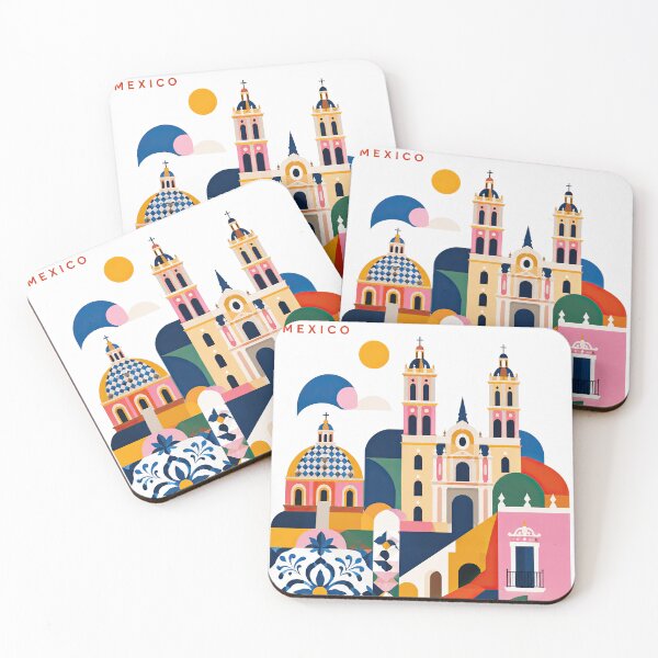Item preview, Colorful flat illustration of Puebla, Mexico featuring cathedral designed and sold by ckybe.