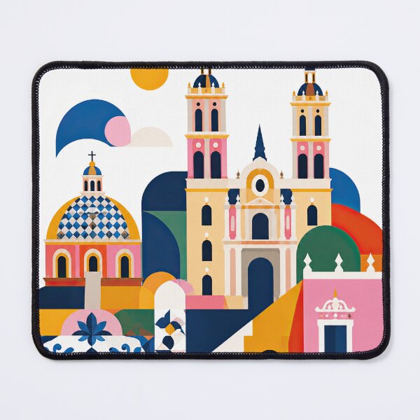 Item preview, Colorful flat illustration of Puebla, Mexico featuring cathedral designed and sold by ckybe.
