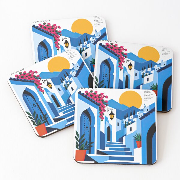Item preview, Colorful illustrated poster of Chefchaouen, Morocco, showing blu designed and sold by ckybe.