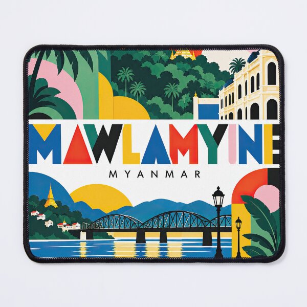 Item preview, Colorful vintage-style travel poster collage featuring Myanmar l designed and sold by ckybe.