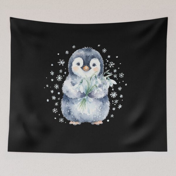 Item preview, Cute Watercolor Baby Penguin With Snowdrops designed and sold by bvdesignart.
