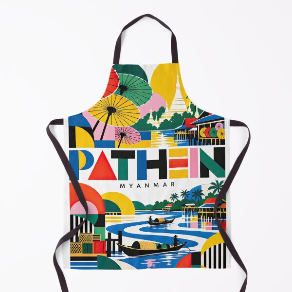 Item preview, Colorful geometric travel poster depicting Myanmar landmarks, pa designed and sold by ckybe.