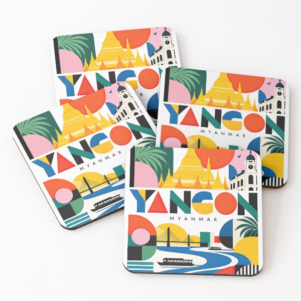 Item preview, Colorful geometric illustration of Myanmar landmarks, pagoda, br designed and sold by ckybe.