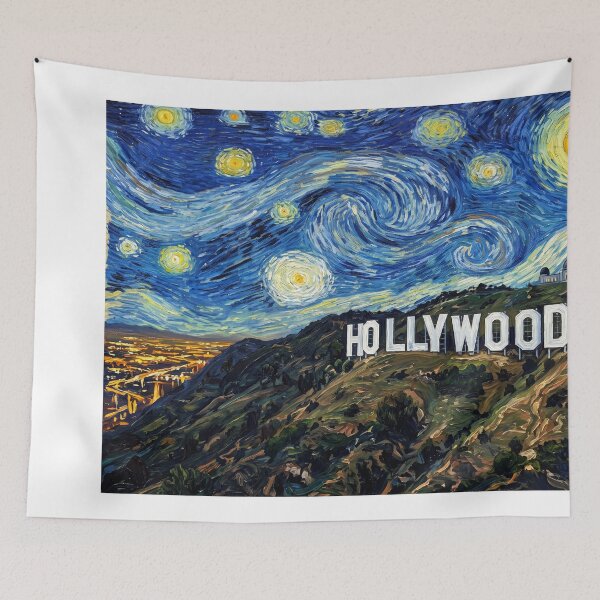 Item preview, Hollywood Sign Starry Night Historical Landscape designed and sold by Bad-Decisions-Designs.