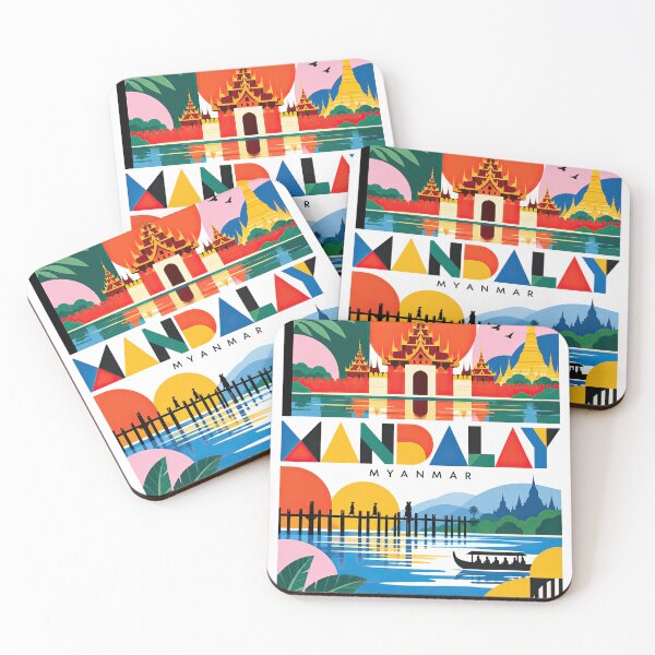 Item preview, Colorful travel poster illustrating Myanmar landmarks, temples, designed and sold by ckybe.