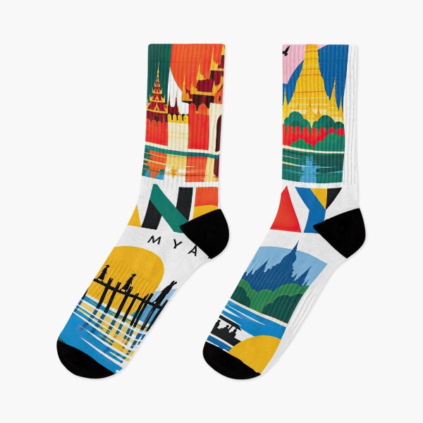Item preview, Colorful travel poster illustrating Myanmar landmarks, temples, designed and sold by ckybe.