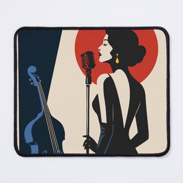 Item preview, Vintage Jazz Vocalist Art | Art Deco Jazz Singer & Blue Double Bass | Retro Music Illustration | Mid Century Modern Print designed and sold by Studio pod Burom.
