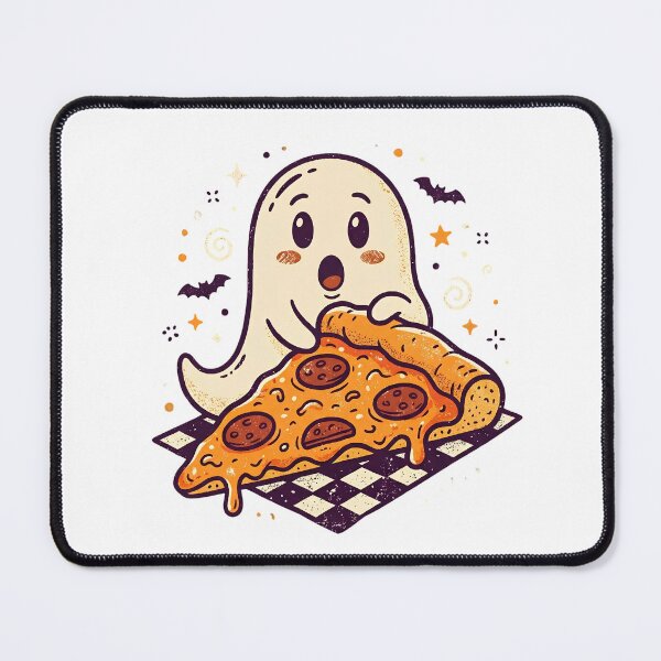 Item preview, Cute Surprised Ghost Eating Pizza Slice Halloween Bats Design designed and sold by abdelski.