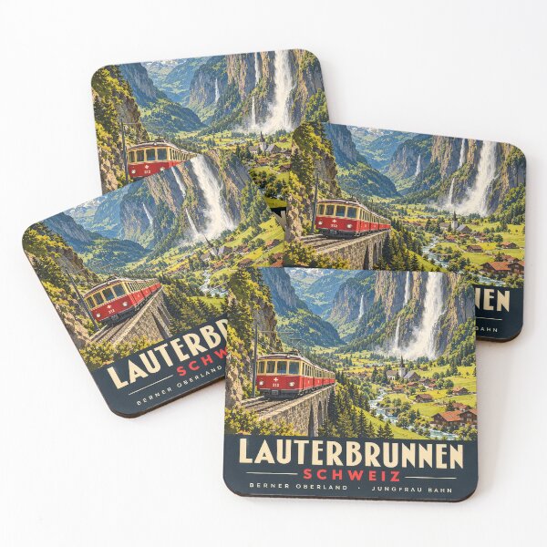 Item preview, Lauterbrunnen, Switzerland – Vintage Alpine Railway Travel Poster designed and sold by dj-illustration.