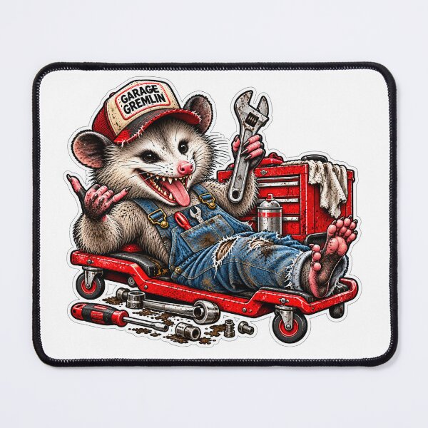Item preview, Garage Gremlin Opossum Mechanic designed and sold by AnimalAirtistry.