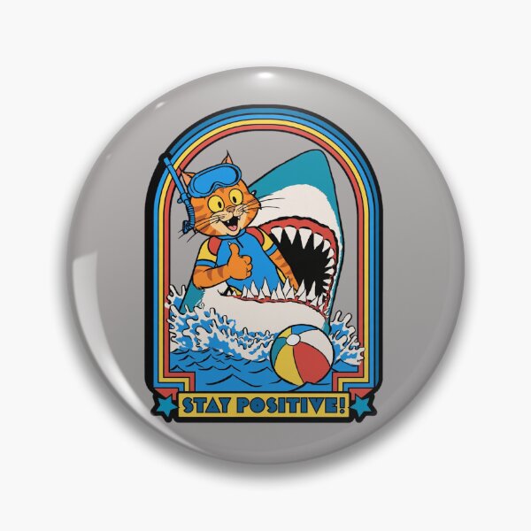 Item preview, Funny Cat Stay Positive Retro Sticker - Cute Motivational Cat Shark Meme designed and sold by Ibrahimhema5.