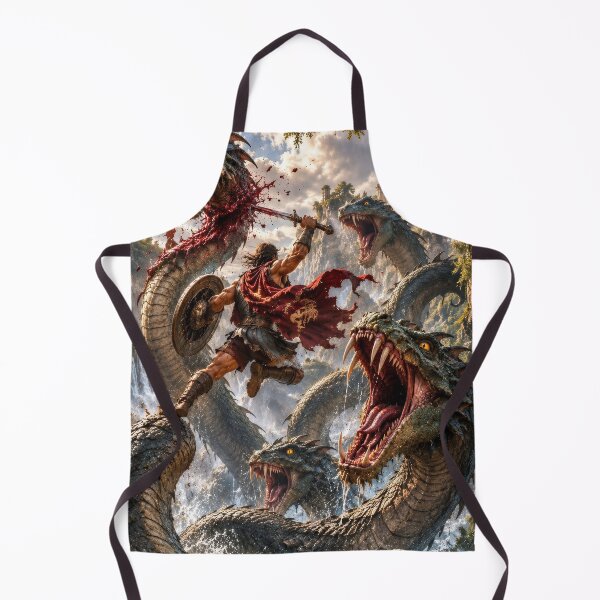 Item preview, Warrior Fighting Hydra – Epic Mythological Monster Battle Fantasy Artwork designed and sold by DrakariArt.
